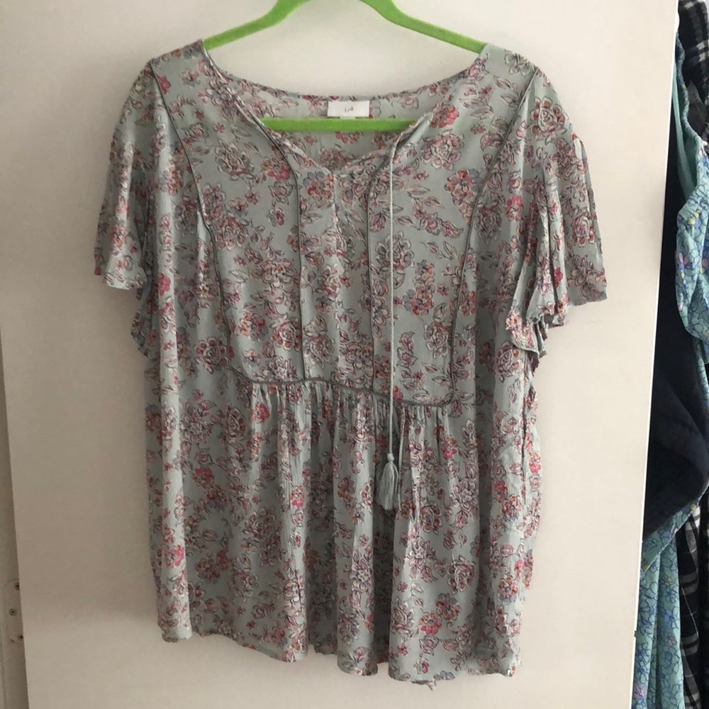 J. Jill Gray Flutter Sleeve Blouse with Tie Front